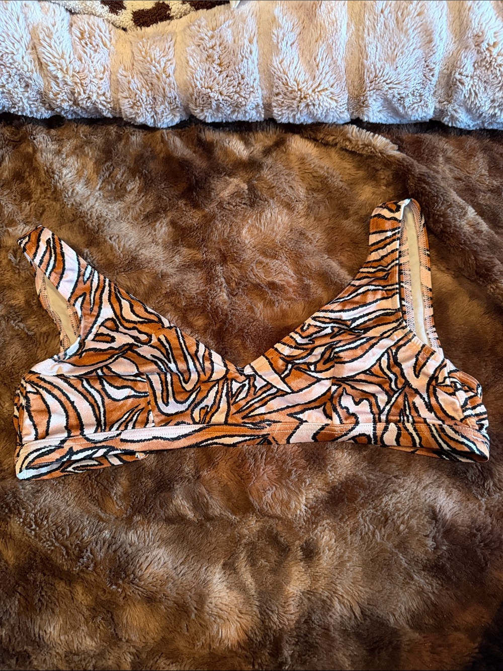ASOS Tiger Print Bikini Top in Orange, Black & White